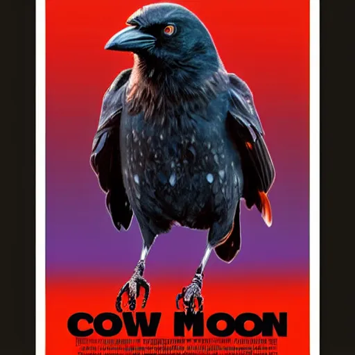 Prompt: movie poster, crow in front of the full big moon, digital art, high definition, 8k, high details, high quality