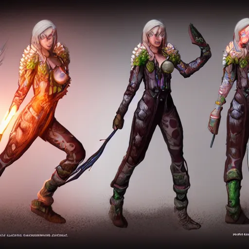 Image similar to female earth mage, character design, action pose : : spotlight, biopunk, forestpunk, high detail, 1 6 k, oled, shadows, reflections