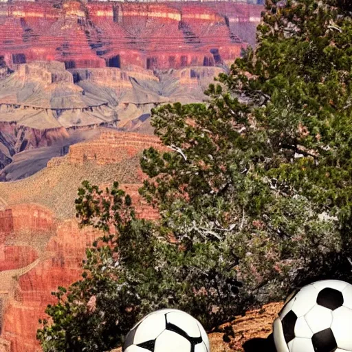 Image similar to Grand Canyon full of a lot of soccer balls