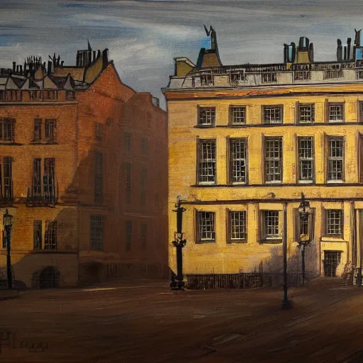 Prompt: A painting of ten downing street in the year 2030, 4k Ultra HD