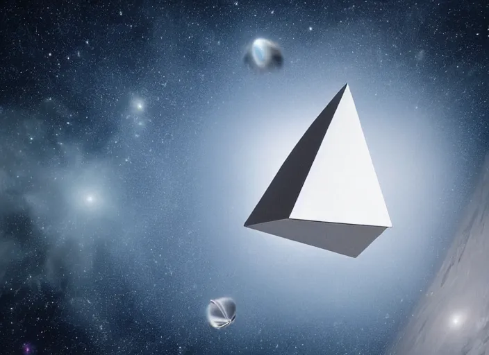 Image similar to a hyper realistic star tetrahedron floating in space, composition, photorealistic, epic