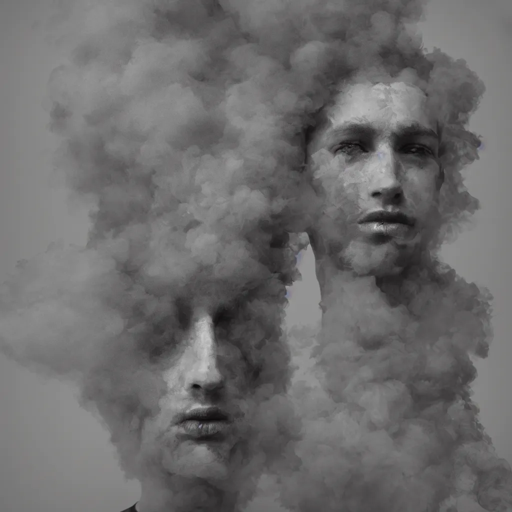 Image similar to a portrait of a person made of smoke. impressionism. matte painting. octane render