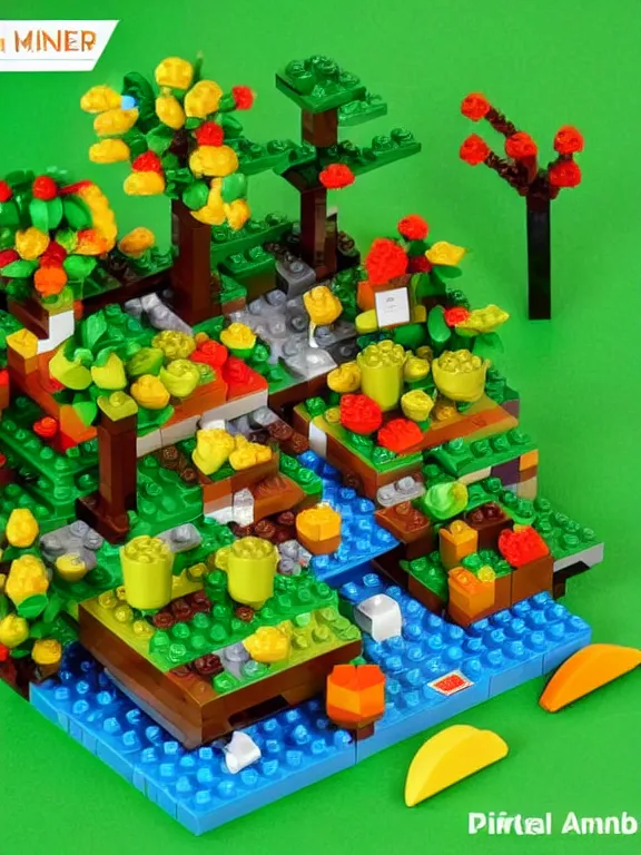 Image similar to miniature isometric pixel lego diorama of fruit forest