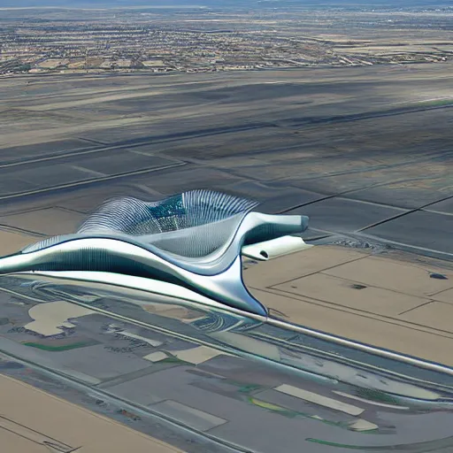 Image similar to Denver International Airport if it were designed by Zaha Hadid