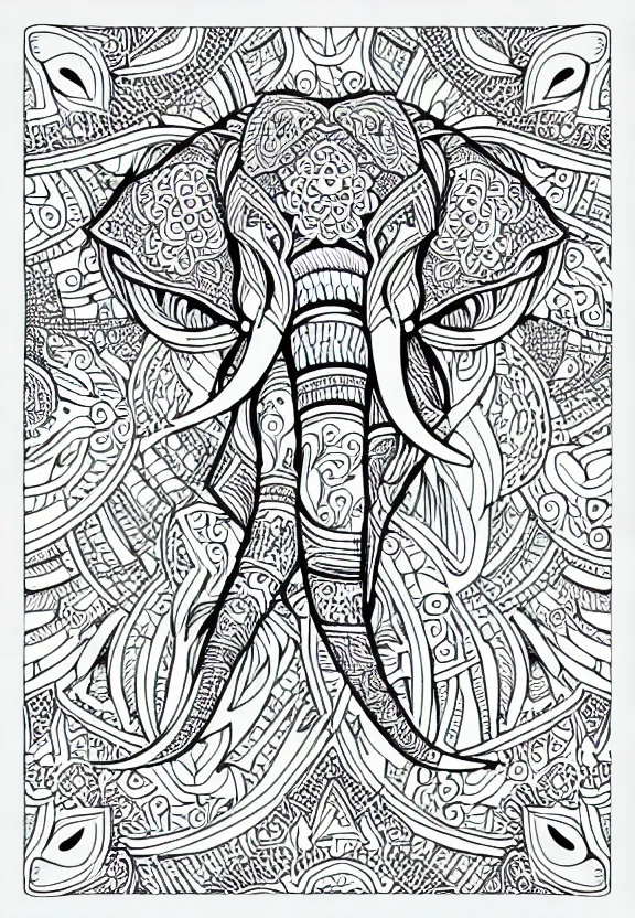 Image similar to elephant ornaments fractal ink drawing line art colouring page vector