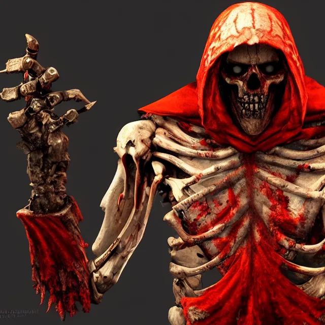Image similar to bloody skeleton in mortal kombat, videogame 3d render, 4k, artstation