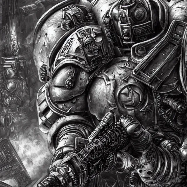 Image similar to a portrait of a space marine from warhammer 4 0 k, an ultrafine hyperdetailed illustration by kim jung gi, irakli nadar, intricate linework, bright colors, octopath traveler, final fantasy, unreal engine 5 highly rendered, global illumination, radiant light, detailed and intricate environment