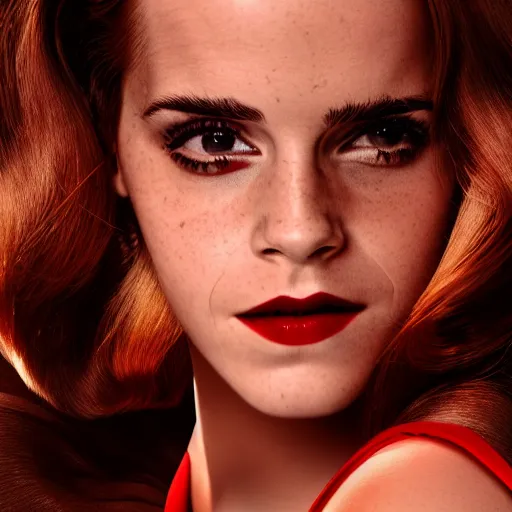 Image similar to Emma Watson as Jessica Rabbit, (Sony a7R IV, symmetric balance, polarizing filter, dynamic range, HDR, sense of depth)