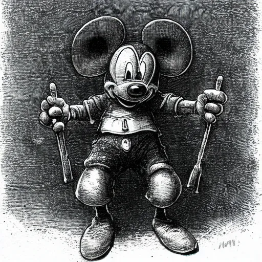 Image similar to Mickey mouse as a dark souls boss by gustave dore