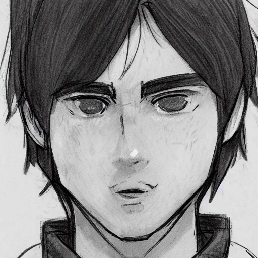 Image similar to sketch of a teenage boy with very short side part hair smiling trending on artstation