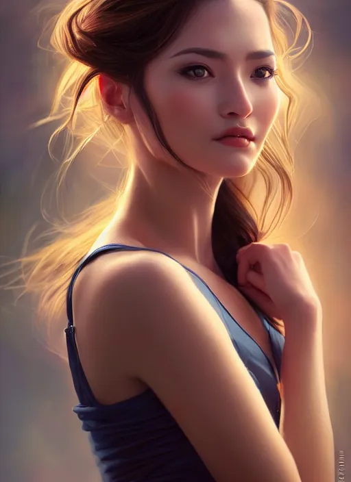 Image similar to photo of a gorgeous young woman in the style of stefan kostic, realistic, sharp focus, 8k high definition, insanely detailed, intricate, elegant, art by stanley lau and artgerm