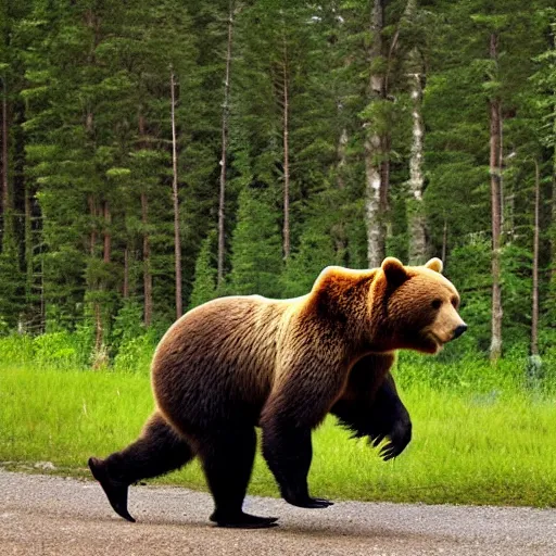 Image similar to a bear chasing a camper in the forest