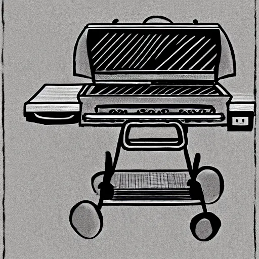 Prompt: Stylized drawing of a weber grill with arms looking lonely