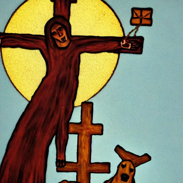 Prompt: terrible dog high glow, crucifix