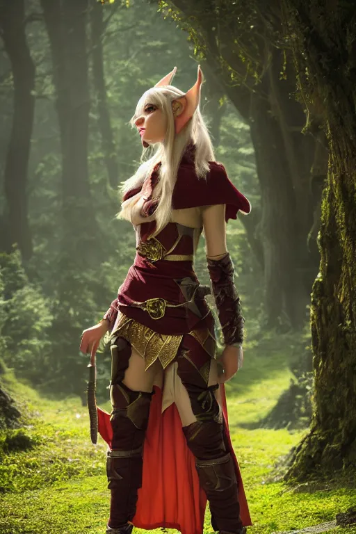 Prompt: a female DND elf, high resolution film still, 8k, HDR colors, cosplay, studio lighting