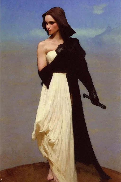 Prompt: elegant romantic portrait photo of natalie portman as darth vader by greg manchess, mucha, william adolphe bouguereau, john singer sargent, sorolla, winslow homer, dean cornwell, james gurney, kilin eng, ilya repin, armor