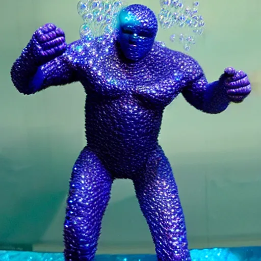 Image similar to the thing from fantastic four made of iridescent bubbles