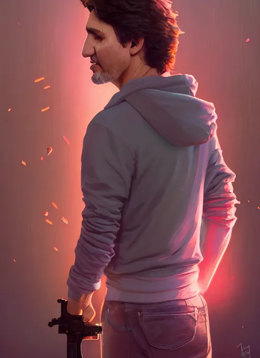 Prompt: highly detailed portrait justin trudeau in ( ( pink hoody rainbow socks ) ) holding ar - 1 5! in gta v stephen bliss unreal engine fantasy art by greg rutkowski loish rhads ferdinand knab makoto shinkai lois van baarle ilya kuvshinov rossdraws tom bagshaw global illumination radiant light detailed intricate environment