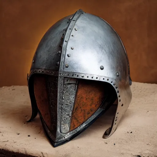 Image similar to bascinet helmet,realistic,photography