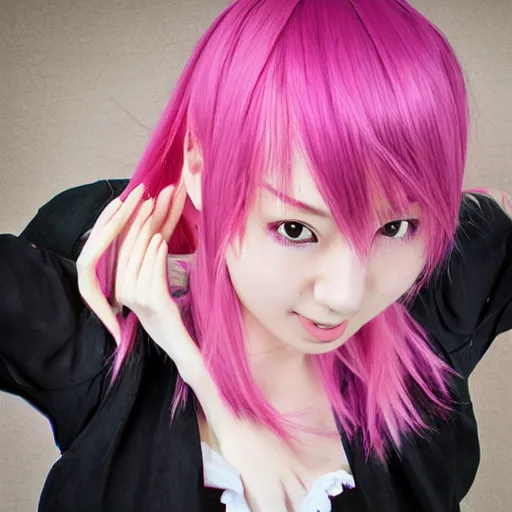 Image similar to ”Japanese anime girl, pink hair with two huge elephant ears, action shot, by Kurahana Chinatsu”