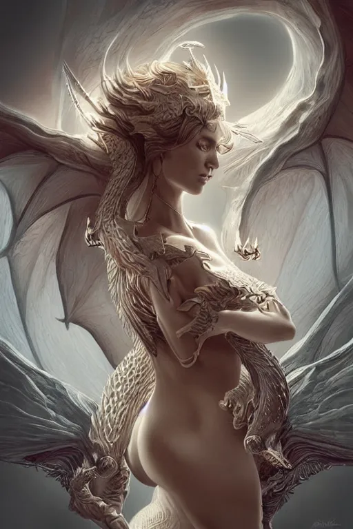 Image similar to Ethereal dragon, intricate detail, ornate, conceptual art, soft light, dynamic, art by artgerm