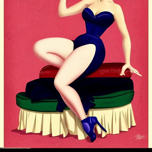 Prompt: a retro pinup illustration of dita von teese in the style of alberto vargas and in the style of gil elvgren and in the style of anna dittmann.