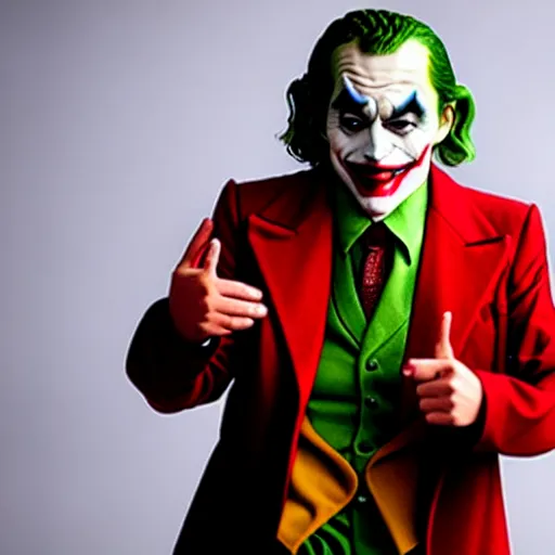 Image similar to mr. bean as the joker. movie still. cinematic lighting.