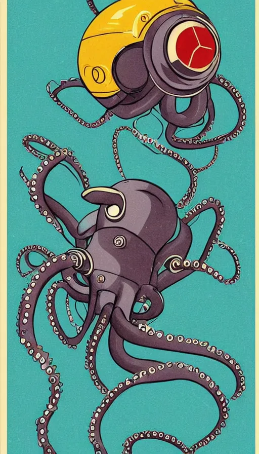 Image similar to 1 9 5 0 s retro future robot android octopus. muted colors. by john the baptist