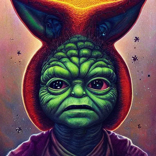 Prompt: surreal portrait of yoda like alien, artwork by Daniel Merriam,