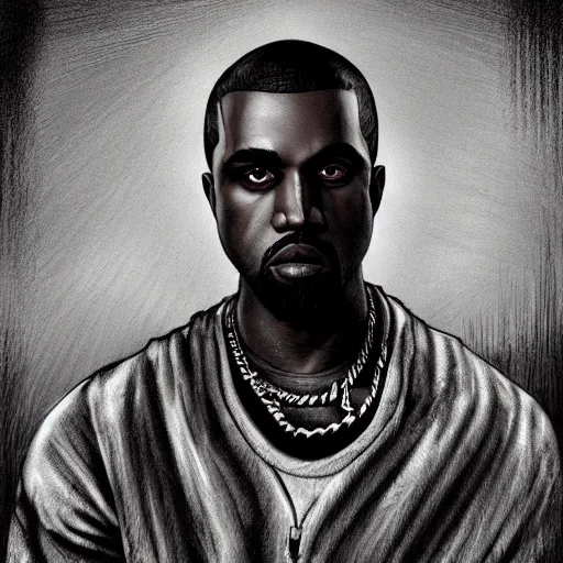 Prompt: michael karcz grunge drawing of kanye west. , in the style of corpse bride, loony toons style, horror themed, detailed, elegant, intricate, trending on artstation, 4k