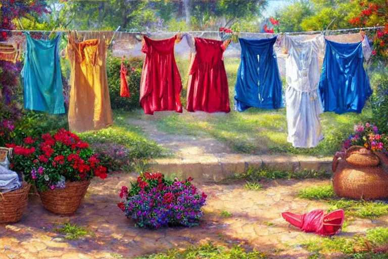 Image similar to summer dresses drying in the sun, created by Mark Keathley