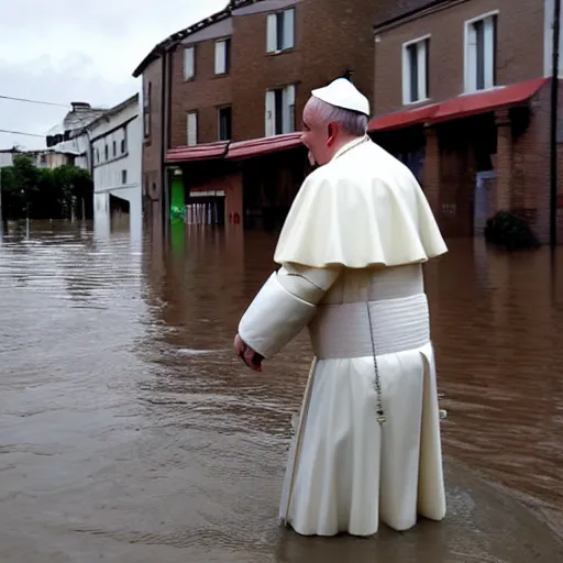 Prompt: the pope causing major floods in cities