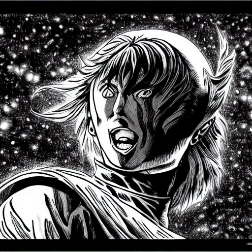 Image similar to space drawn by Kentaro Miura, high definition, photo realistic, manga