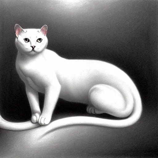 Image similar to white cat, art by hr giger!!!, gustave dore, artstation