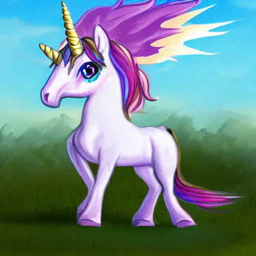 Image similar to a tiny evil pet unicorn, fantasy art