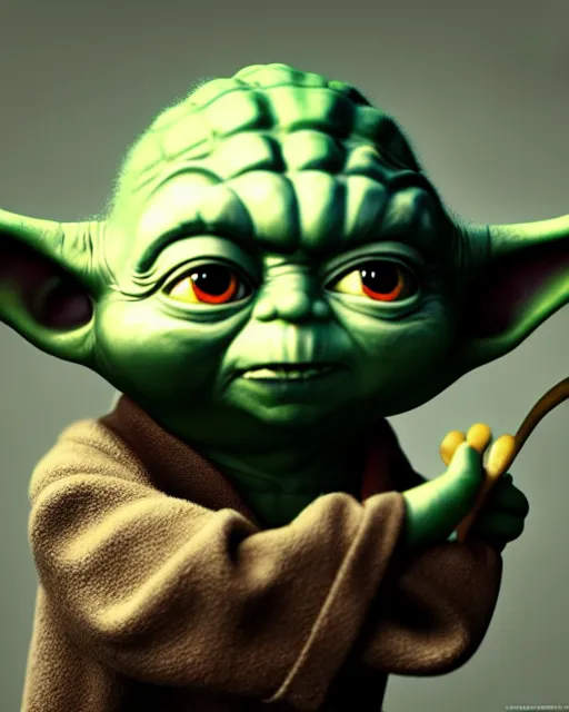 Fat Baby Yoda, ultra mignon et fantaisiste, dans un paysage de