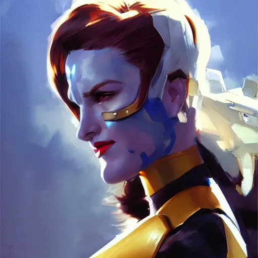 Image similar to greg manchess portrait painting of partially armored mystique as overwatch character, medium shot, asymmetrical, profile picture, organic painting, sunny day, matte painting, bold shapes, hard edges, street art, trending on artstation, by huang guangjian and gil elvgren and sachin teng