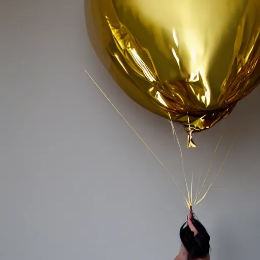 Prompt: a photo of real gold foil ballon in shape of h