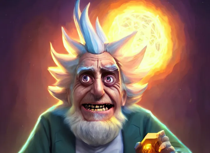 Image similar to rick sanchez from rick and morty as a wizened sorcerer, digital painting by dan volbert and mandy jurgens and deiv calviz and lim chuan shin