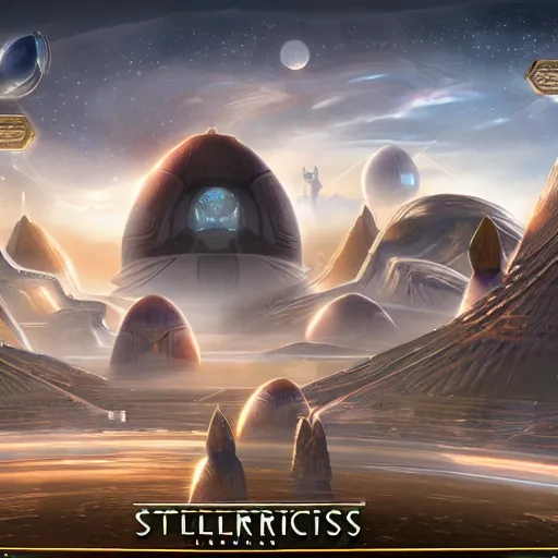 Image similar to Stellaris feline portrait, ringworld arcology background