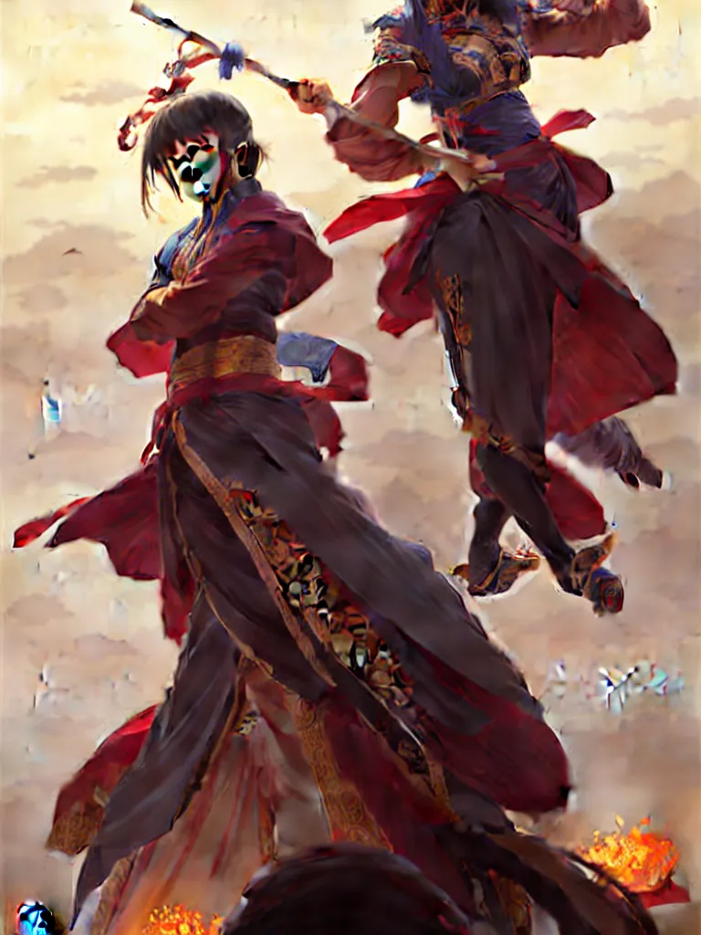 Image similar to 'Hu Tao' character in liyue harbor, Genshin Impact, fantasy, anime, manga, game art, concept art, digital painting, art by artgerm and greg rutkowski and alphonse mucha