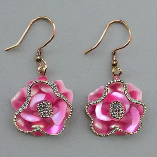 Image similar to jewelry design, a pair of pink crystal rose earrings