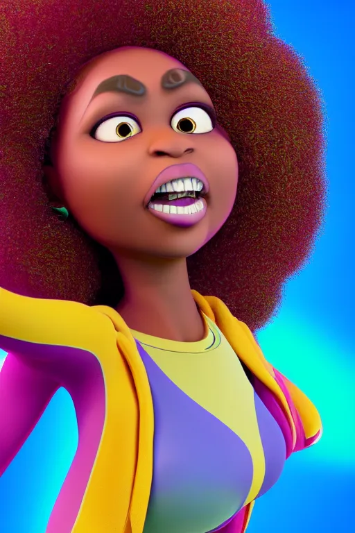 Prompt: a centered render of a groovy super cool afro disco female, by dreamworks, by pixar, by viktoria gavrilenko, by leticia gillett, perfect face, 3 d, 8 k