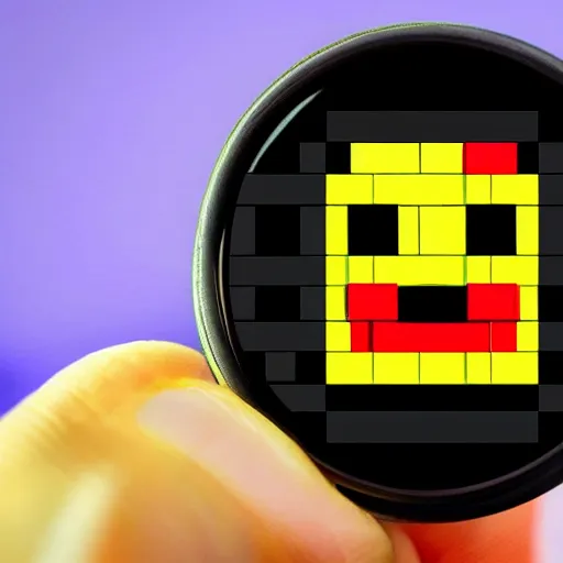 Image similar to A realistic close up photo of a man eating a pixelated 2D chery from Pacman, realistic, ultra high detail, 8k.