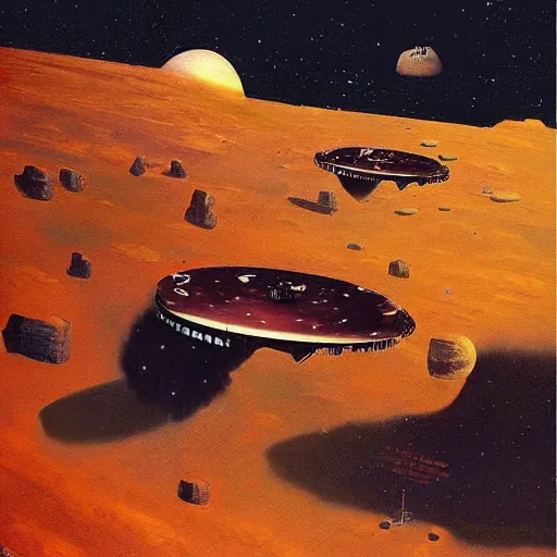 Image similar to oil painting of “the first explorers on Venus” vintage scifi art by Vincent Di Fate