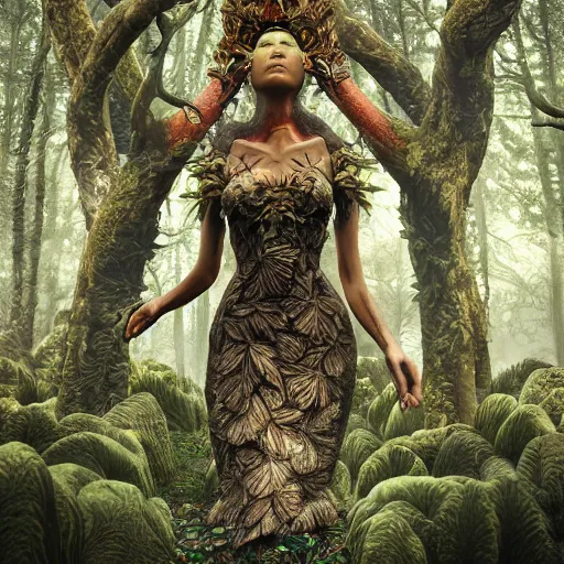 Prompt: the forest queen, 4 k, intricate detailed, jaw dropping, gorgeous, surreal, octane render