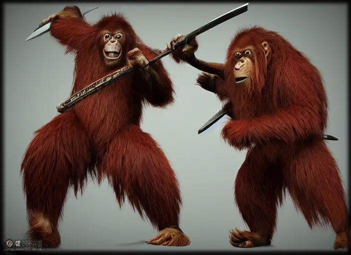 Image similar to extremely scary angry tough rough looking samurai orangutan. japanese warrior character, scary, gruffness, interesting 3 d character concept by square enix, in the style of league of legends, hyper detailed, cinematic, final fantasy, character concept, ray tracing, fur details, maya, c 4 d, artstation