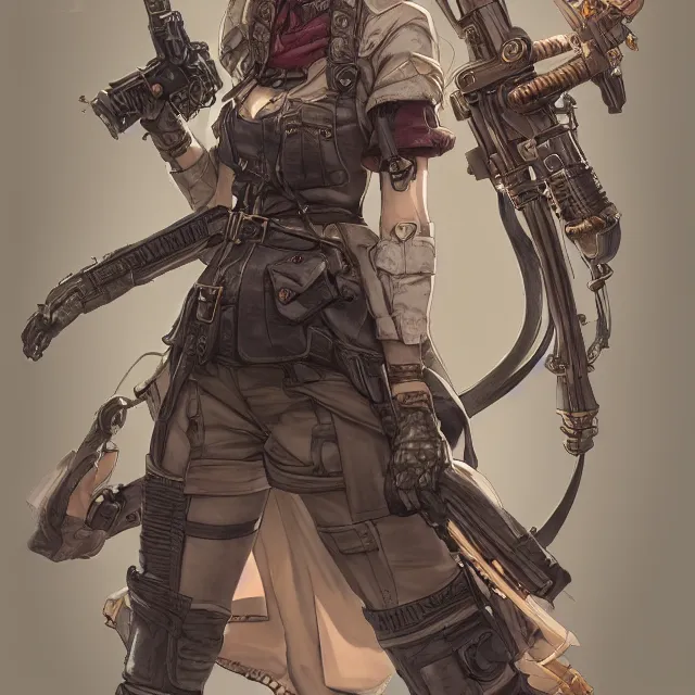 Image similar to the portrait of lawful neutral semi - colorful female infantry gunner as absurdly beautiful, gorgeous, elegant, young anime girl, an ultrafine hyperdetailed illustration by kim jung gi, irakli nadar, intricate linework, bright colors, octopath traveler, final fantasy, unreal engine 5 highly rendered, global illumination, radiant light, detailed and intricate environment