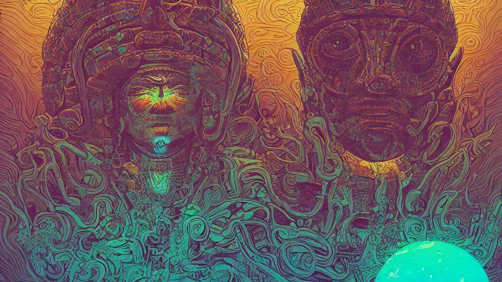 Prompt: highly detailed illustration of a mayan god by kilian eng, by moebius!, by oliver vernon, by kyle hotz, by dan mumford