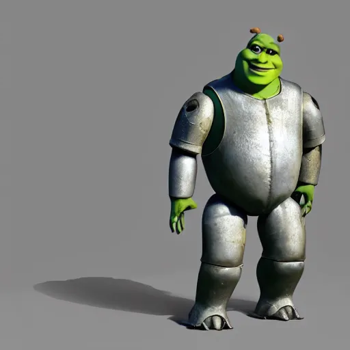 Prompt: shrek as humanoid robot made of steel, unreal engine 5, ray tracing, extremely detailed, 8 k